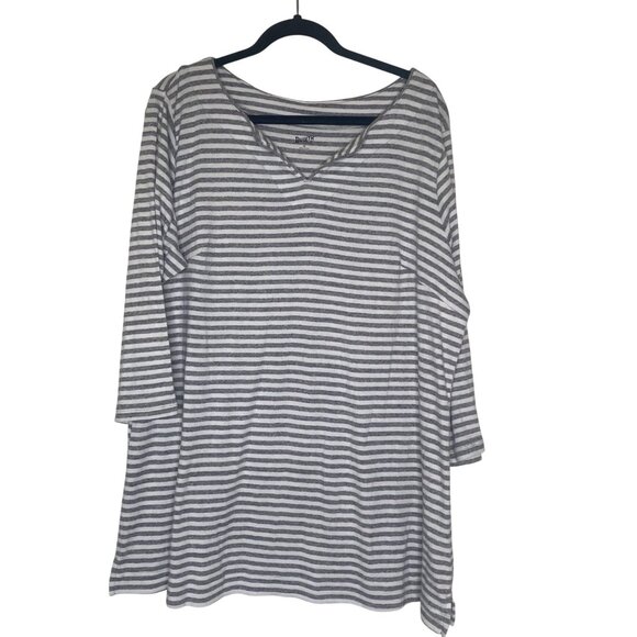 Duluth Tunic Top Womens IX Striped Gray White Cotton Comfy - Picture 1 of 12
